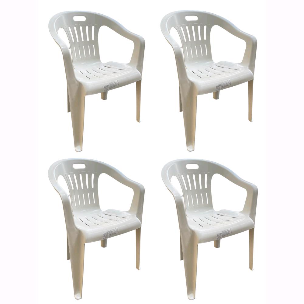 Set 2 Sedie in Polipropilene da Giardino Colore Bianca Impilabile con Braccioli Mod. Lido