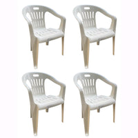 Set 2 Sedie in Polipropilene da Giardino Colore Bianca Impilabile con Braccioli Mod. Lido