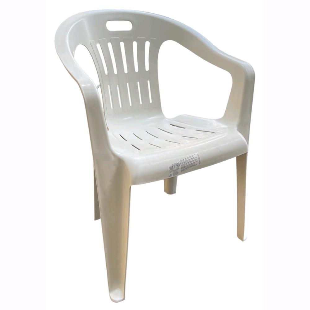 Set 4 Sedie in Polipropilene da Giardino Colore Bianca Impilabile con Braccioli Mod. Lido