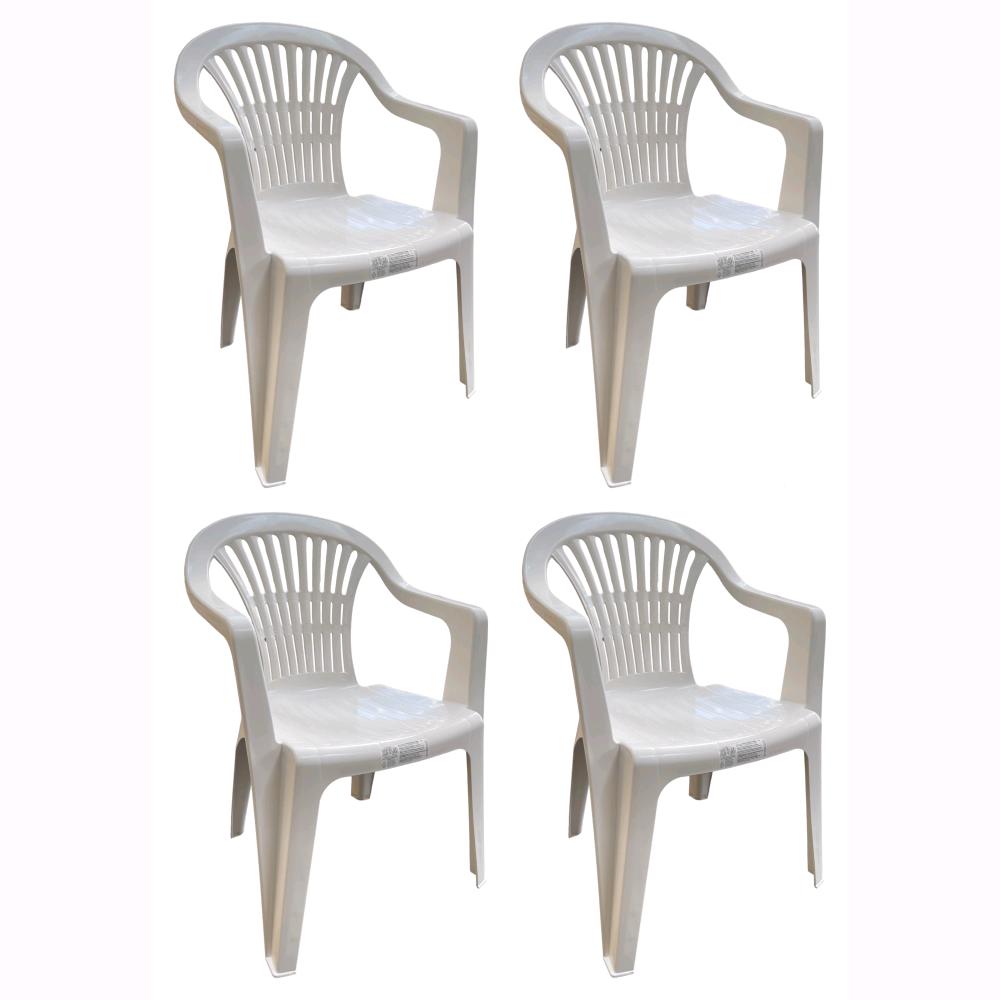 Set 4 Sedie in Polipropilene da Giardino Colore Bianca Impilabile con Braccioli Mod. Nizza
