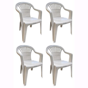 Set 2 Sedie in Polipropilene da Giardino Colore Bianca Impilabile con Braccioli Mod. Nizza