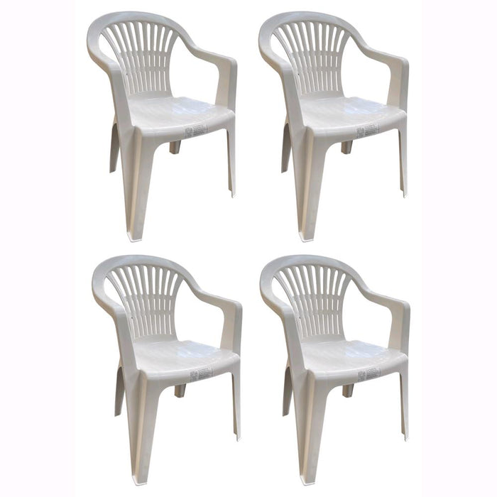 Set 2 Sedie in Polipropilene da Giardino Colore Bianca Impilabile con Braccioli Mod. Nizza