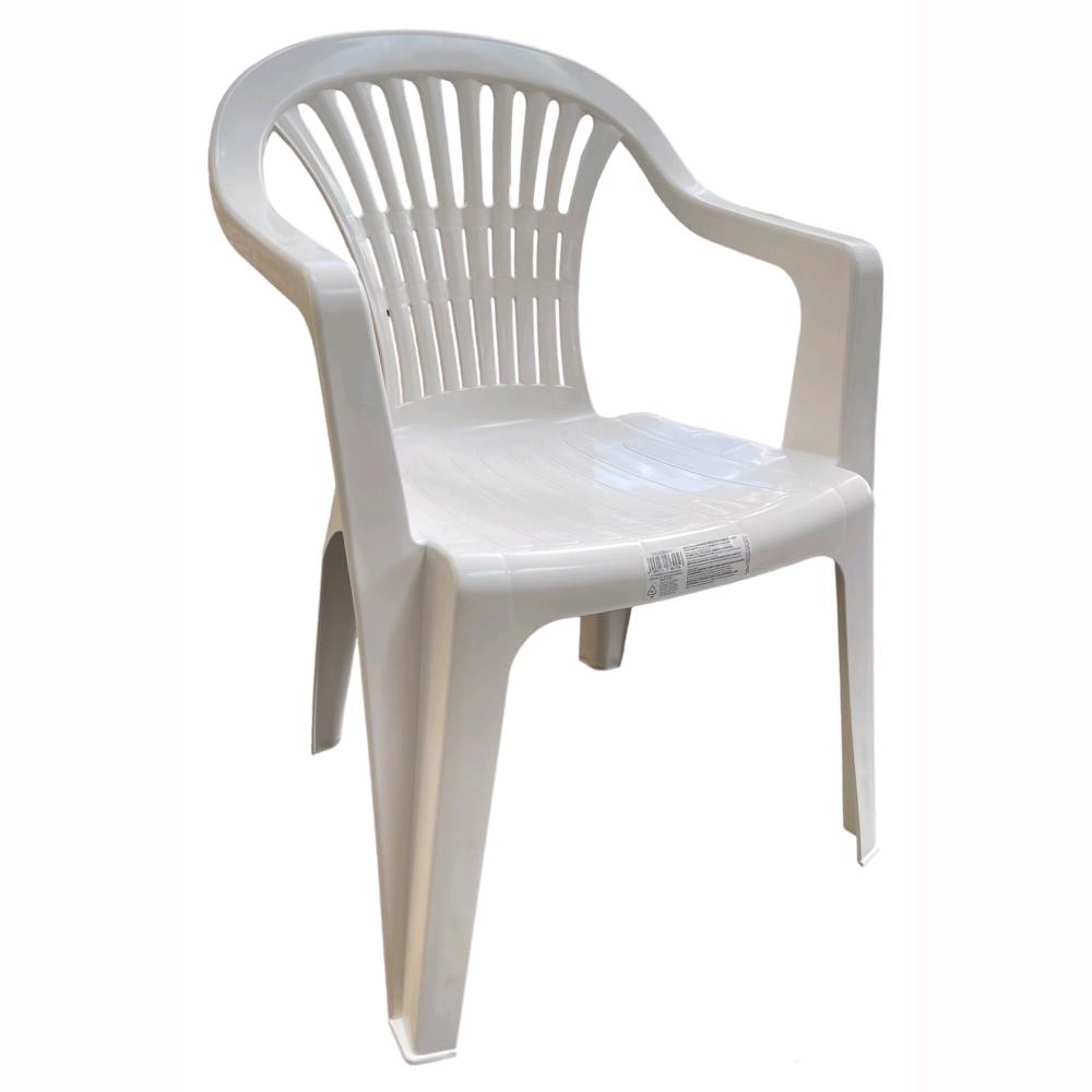 Set 4 Sedie in Polipropilene da Giardino Colore Bianca Impilabile con Braccioli Mod. Nizza