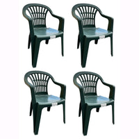 Set 4 Sedie in Polipropilene da Giardino Colore Verde Impilabile con Braccioli Mod. Nizza