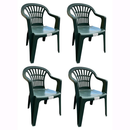 Set 4 Sedie in Polipropilene da Giardino Colore Verde Impilabile con Braccioli Mod. Nizza