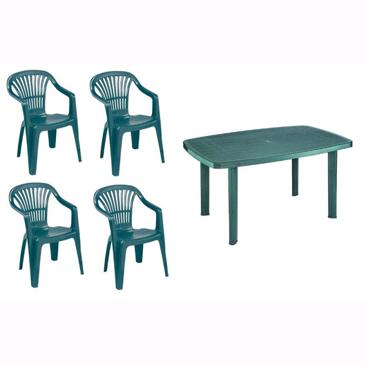 Set 4 Sedie impilabili + Tavolo in Polipropilene da Giardino Colore Verde Mod. Nizza