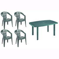 Set 4 Sedie impilabili + Tavolo in Polipropilene da Giardino Colore Verde Mod. Lido