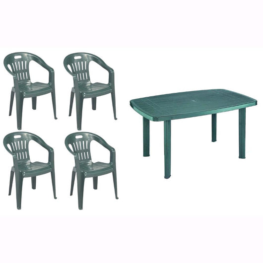 Set 4 Sedie impilabili + Tavolo in Polipropilene da Giardino Colore Verde Mod. Lido