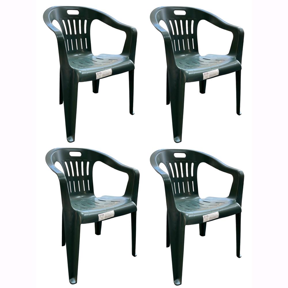 Set 4 Sedie impilabili + Tavolo in Polipropilene da Giardino Colore Verde Mod. Lido