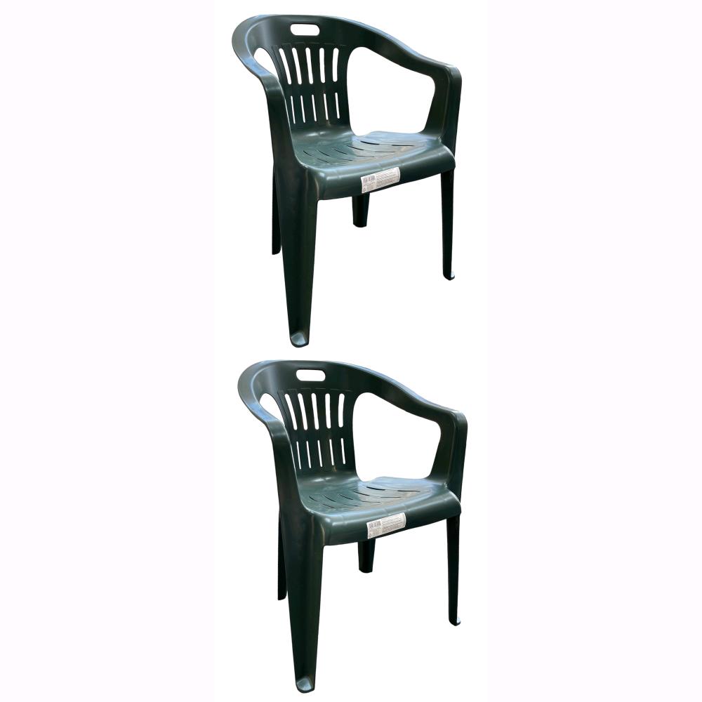 Set 2 Sedie in Polipropilene da Giardino Colore Verde Impilabile con Braccioli Mod. Lido