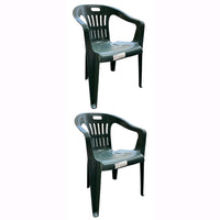 Set 2 Sedie in Polipropilene da Giardino Colore Verde Impilabile con Braccioli Mod. Lido