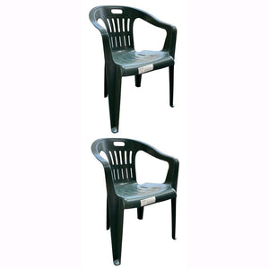 Set 2 Sedie in Polipropilene da Giardino Colore Verde Impilabile con Braccioli Mod. Lido