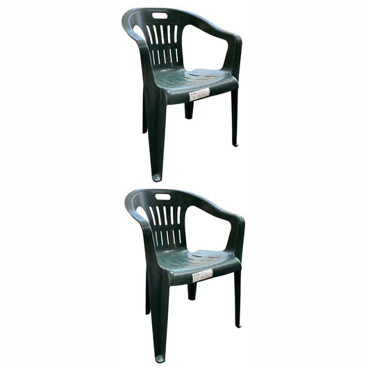 Set 2 Sedie in Polipropilene da Giardino Colore Verde Impilabile con Braccioli Mod. Lido