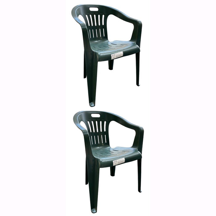 Set 2 Sedie in Polipropilene da Giardino Colore Verde Impilabile con Braccioli Mod. Lido