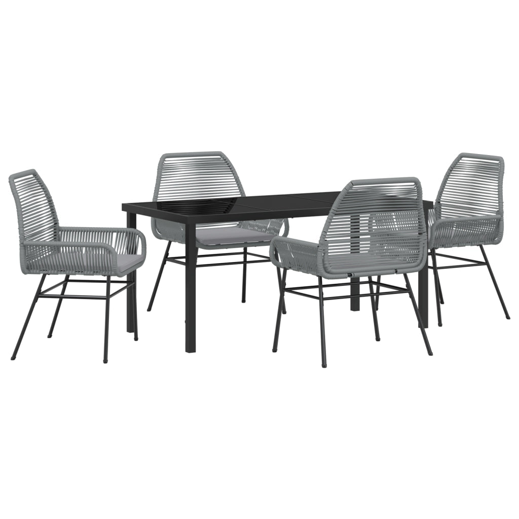Set da Pranzo da Giardino 5 Pezzi con Cuscini Grigio Polyrattan