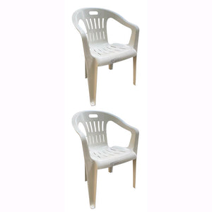 Set 2 Sedie in Polipropilene da Giardino Colore Bianca Impilabile con Braccioli Mod. Lido