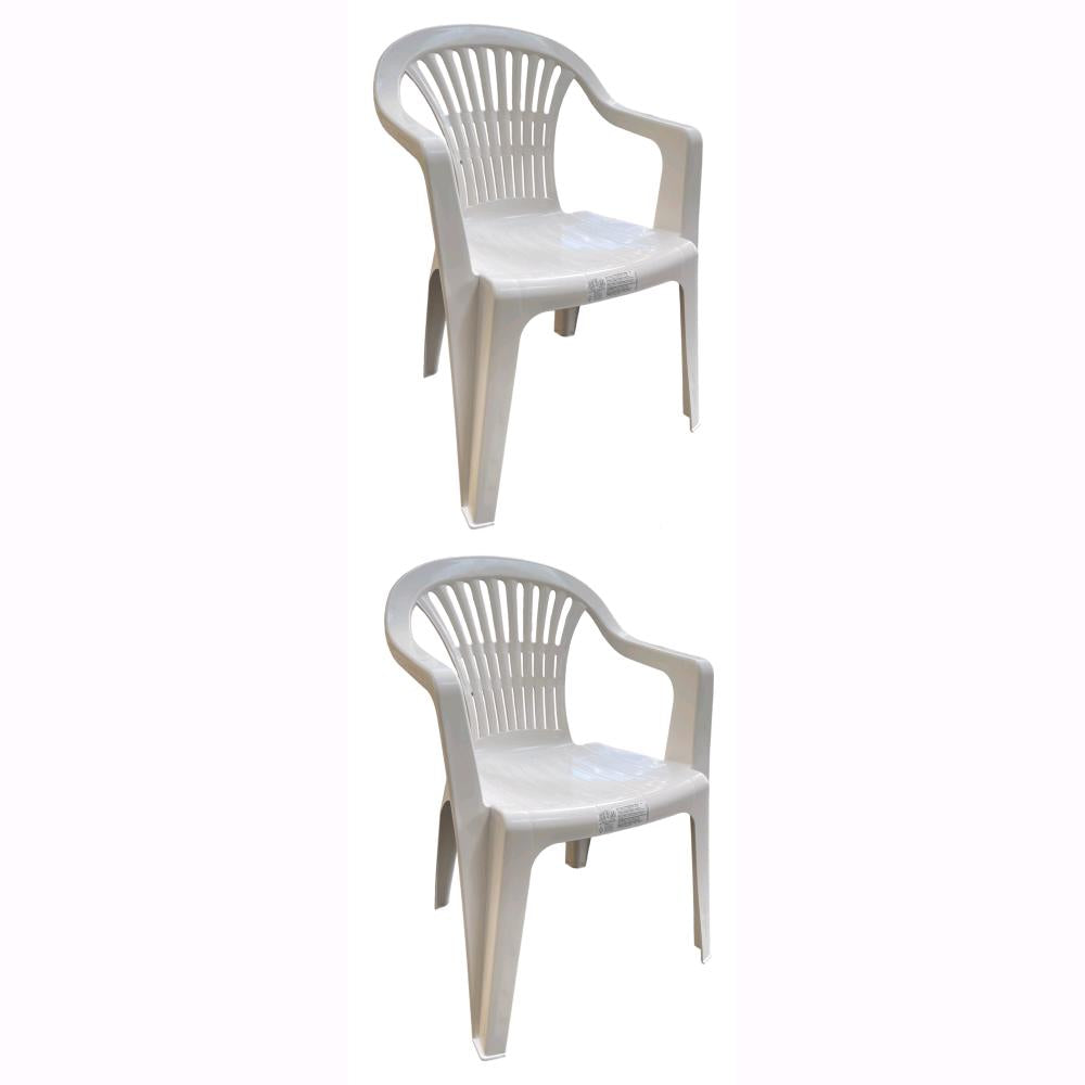 Set 2 Sedie in Polipropilene da Giardino Colore Bianca Impilabile con Braccioli Mod. Nizza