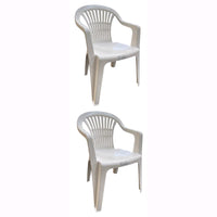 Set 2 Sedie in Polipropilene da Giardino Colore Bianca Impilabile con Braccioli Mod. Nizza