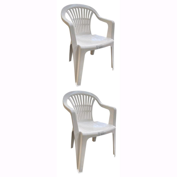 Set 2 Sedie in Polipropilene da Giardino Colore Bianca Impilabile con Braccioli Mod. Nizza