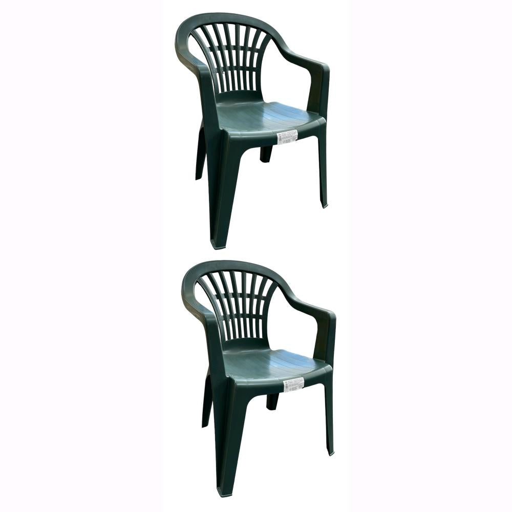 Set 2 Sedie in Polipropilene da Giardino Colore Verde Impilabile con Braccioli Mod. Nizza