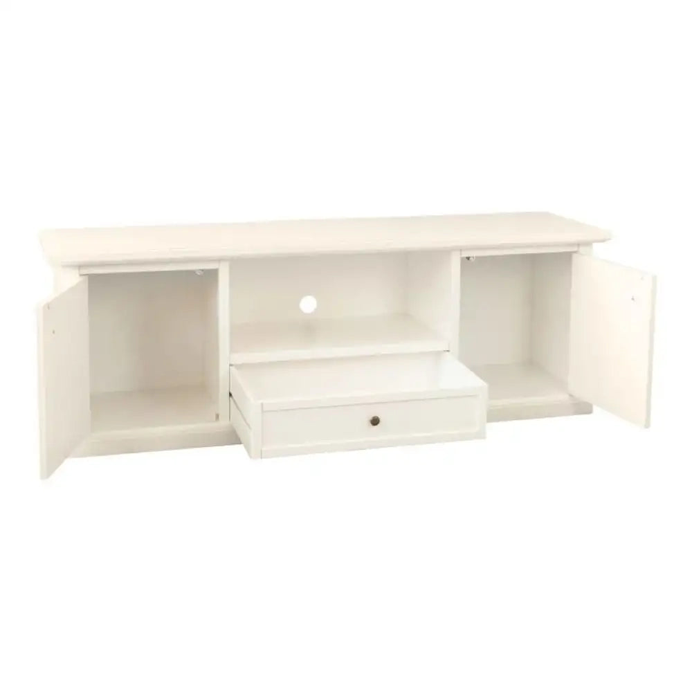 Mobile porta tv con 2 ante 1 cassetto arte povera in legno massello e mdf con rifinitura in bianco 160x45x56 H