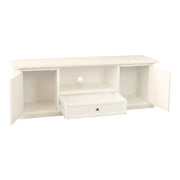 Mobile porta tv con 2 ante 1 cassetto arte povera in legno massello e mdf con rifinitura in bianco 160x45x56 H