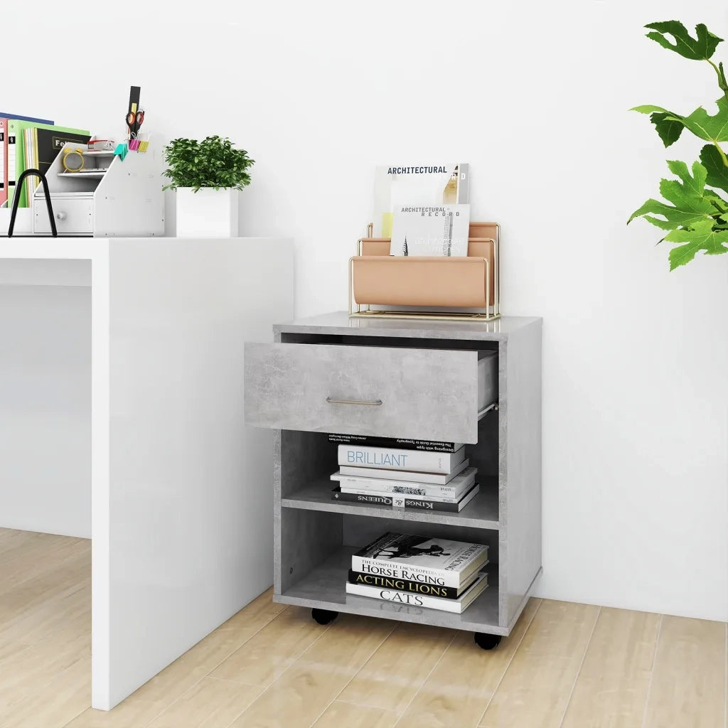 Mobiletto con Ruote Grigio Cemento 46x36x59cm Legno Multistrato 808471