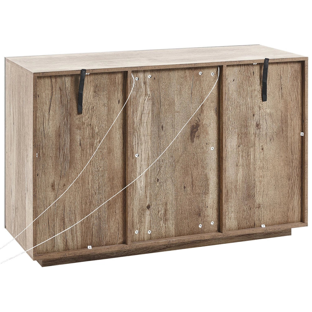Credenza LED in legno chiaro nero 120 x 42 cm MDF con 2 ante e mensole soggiorno camera da letto rustico