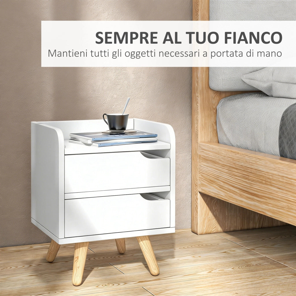 Comodino Moderno con 2 Cassetti ¨C zephmum ¨C Bianco Legno 33x28x42cm