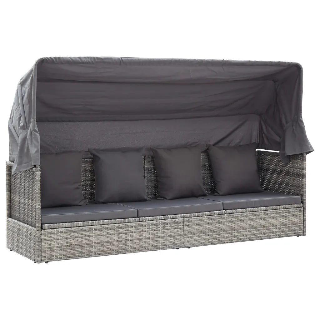 Lettino da Giardino con Tettuccio in Polyrattan Grigio Mélange 46158