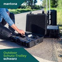 Mantona Outdoor Trolley fotografico nero, impermeabile, antiurto, antipolvere e impilabile, Valigia rigida imbottita in schiuma, per attrezzature fotografi e oggetti di valore