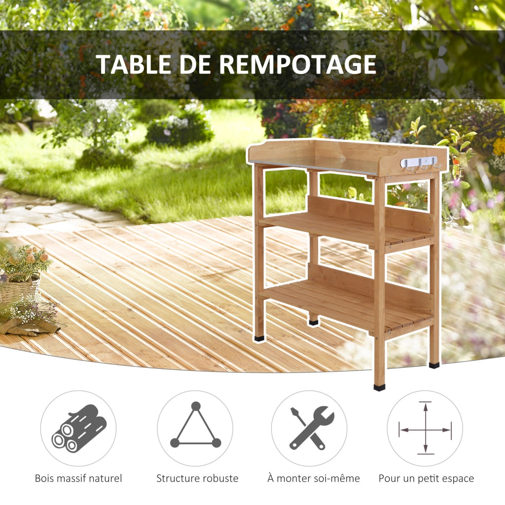 Tavolo da giardinaggio con ripiani e ganci ¨C zephmum ¨C in legno e acciaio galvanizzato