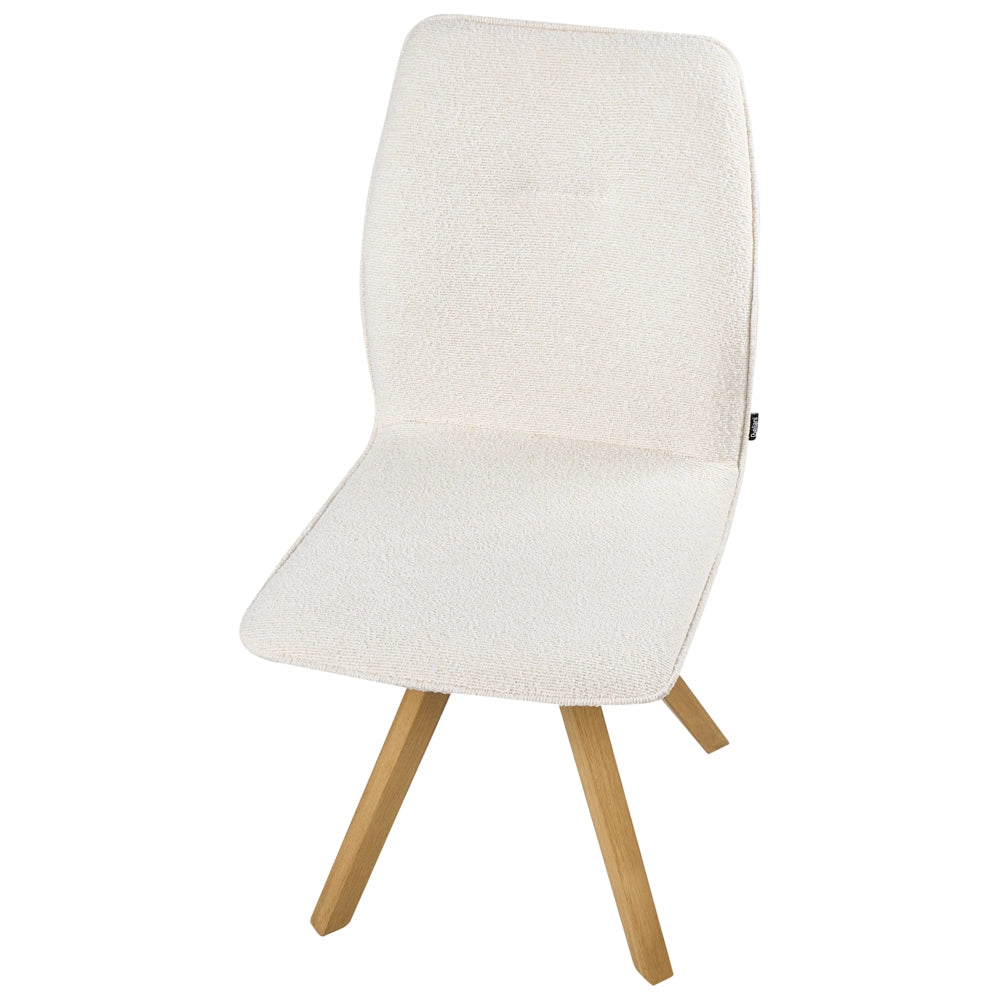 Set di 2 sedie girevoli Boucle per sala da pranzo Rivestimento in tessuto bianco sporco Base con gambe in legno girevoli in metallo