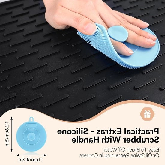 Afdruipmat siliconica con spugna, asciugamano, resistente al calore, sottopiatto, pannello di sottopiatto (nero, 45 x 40 cm)