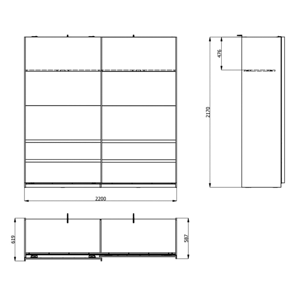 Armadio Camera da Letto Vangvi, Guardaroba 2 Ante 2 Ripiani, 220x217h cm Bianco Crema