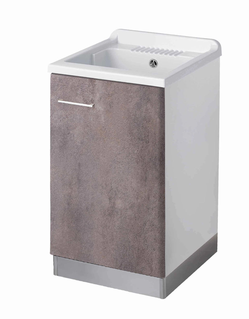 Mobile LAVATOIO in LEGNO a 1 anta - 45x50 (H.85) c/vasca in PP e asse LEGNO - CR - COL: CORTEN GRIGIO
