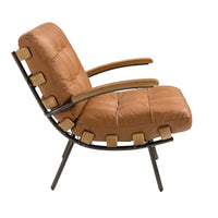 Poltrona in pelle marrone e frassino