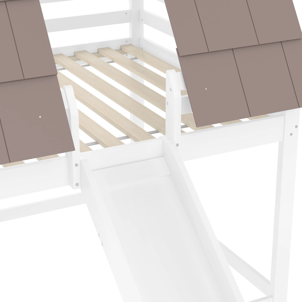 Letto a Castello Matrimoniale 140 x 200 cm con Tetto; Scala e Scivolo; senza Materasso; in Legno e MDF