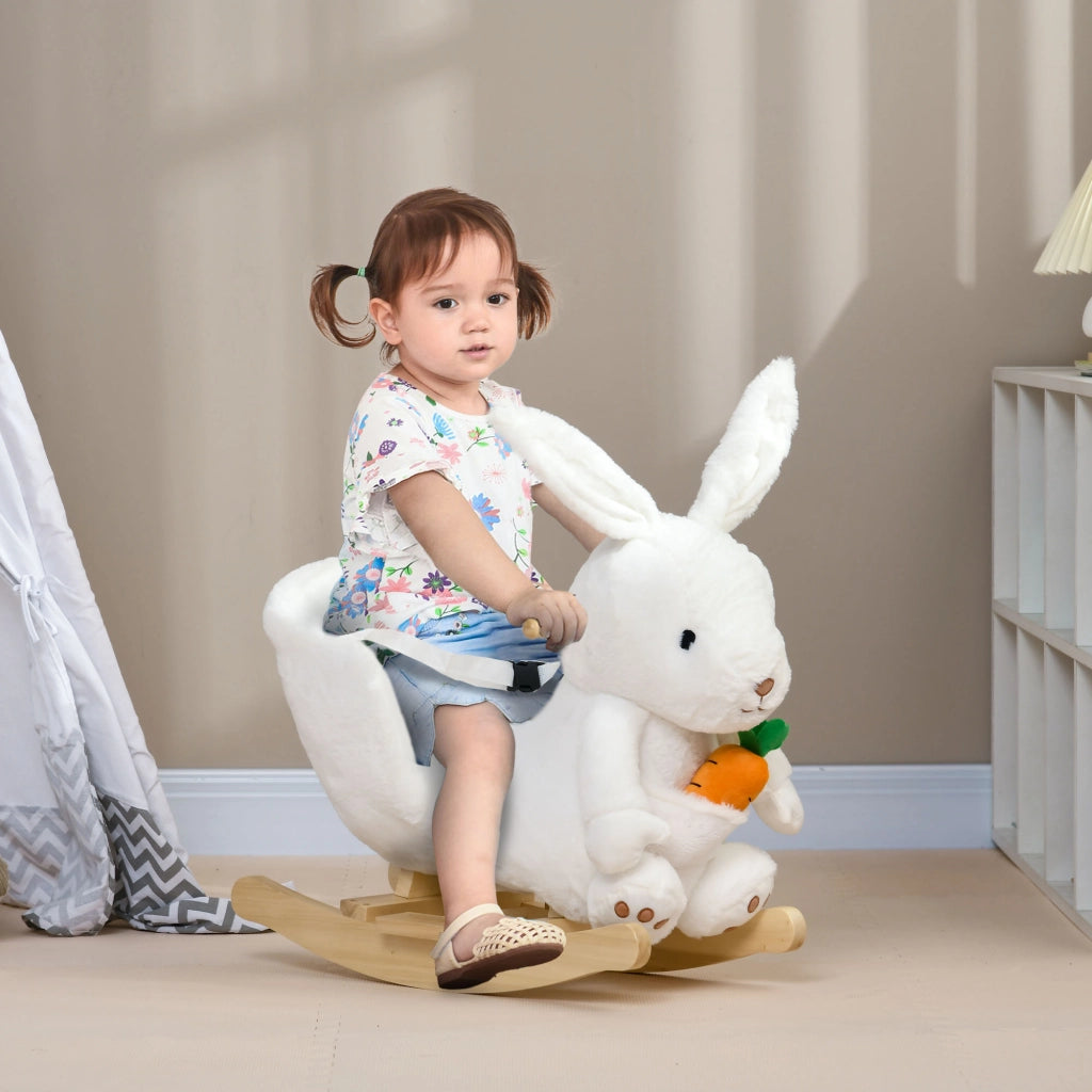 Dondolo a Forma di Coniglio con Suoni e Cintura ¨C zephmum ¨C Bianco 60x33x50 cm