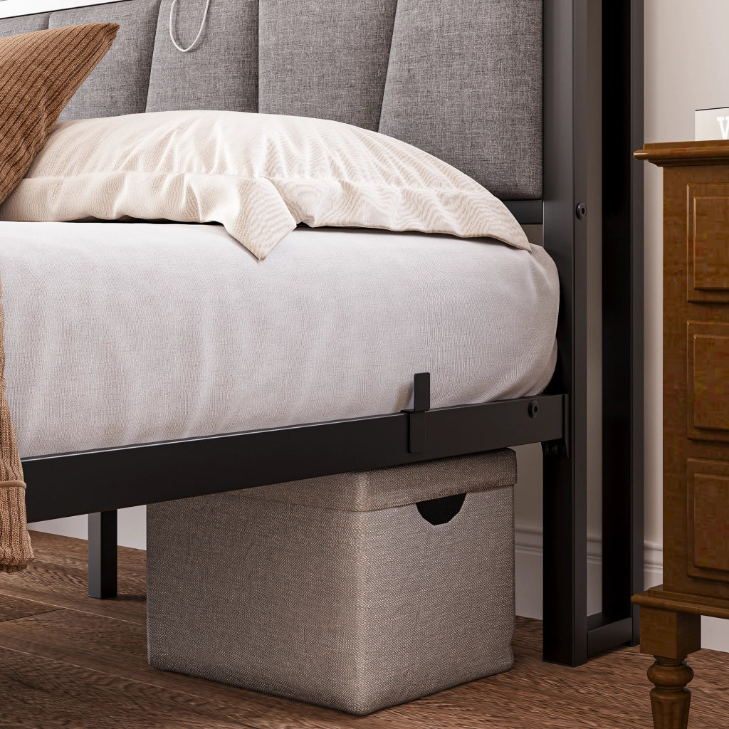 LETTO 140x190 cm con LED e stazione di ricarica USB Nero MDF e metallo