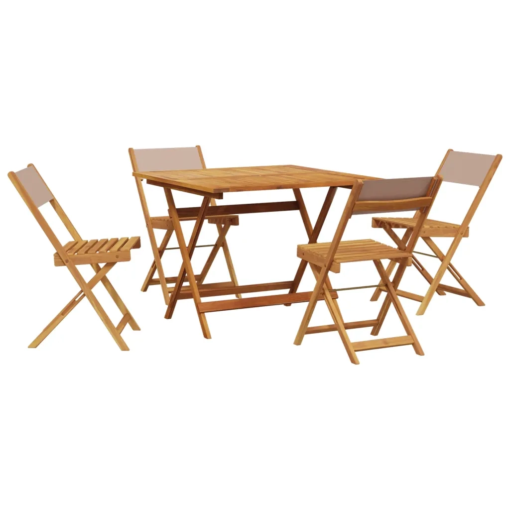 Set da Pranzo da Giardino 5 pz | Set Salotto da Giardino Tortora Tessuto e Legno Massello