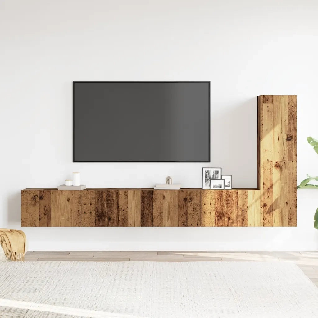 Set Mobile TV 3 pz-Set di 3 Credenza per TV Montato a Parete Legno Antico in Truciolato 412489