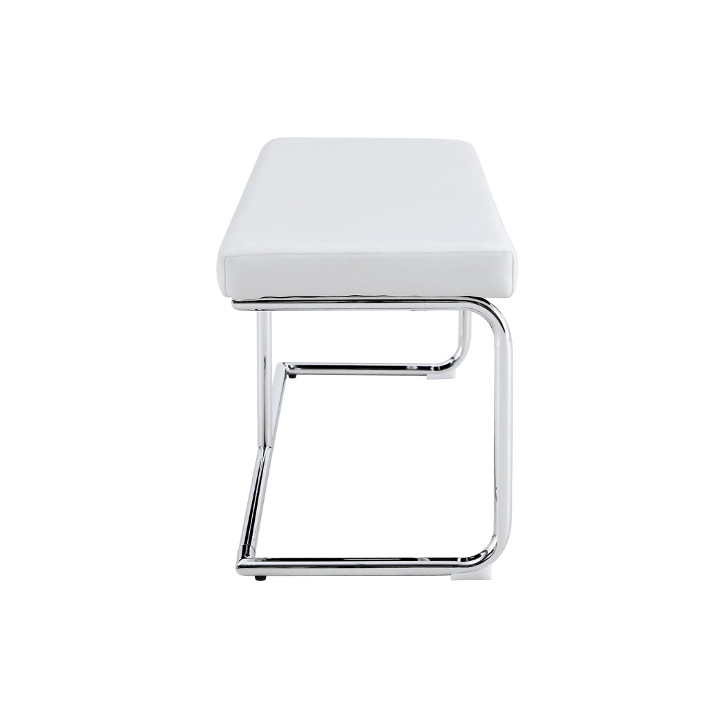Panca Imbottita ¨C MINIMAL ¨C Ecopelle Bianca, Struttura Cromata, 130 cm