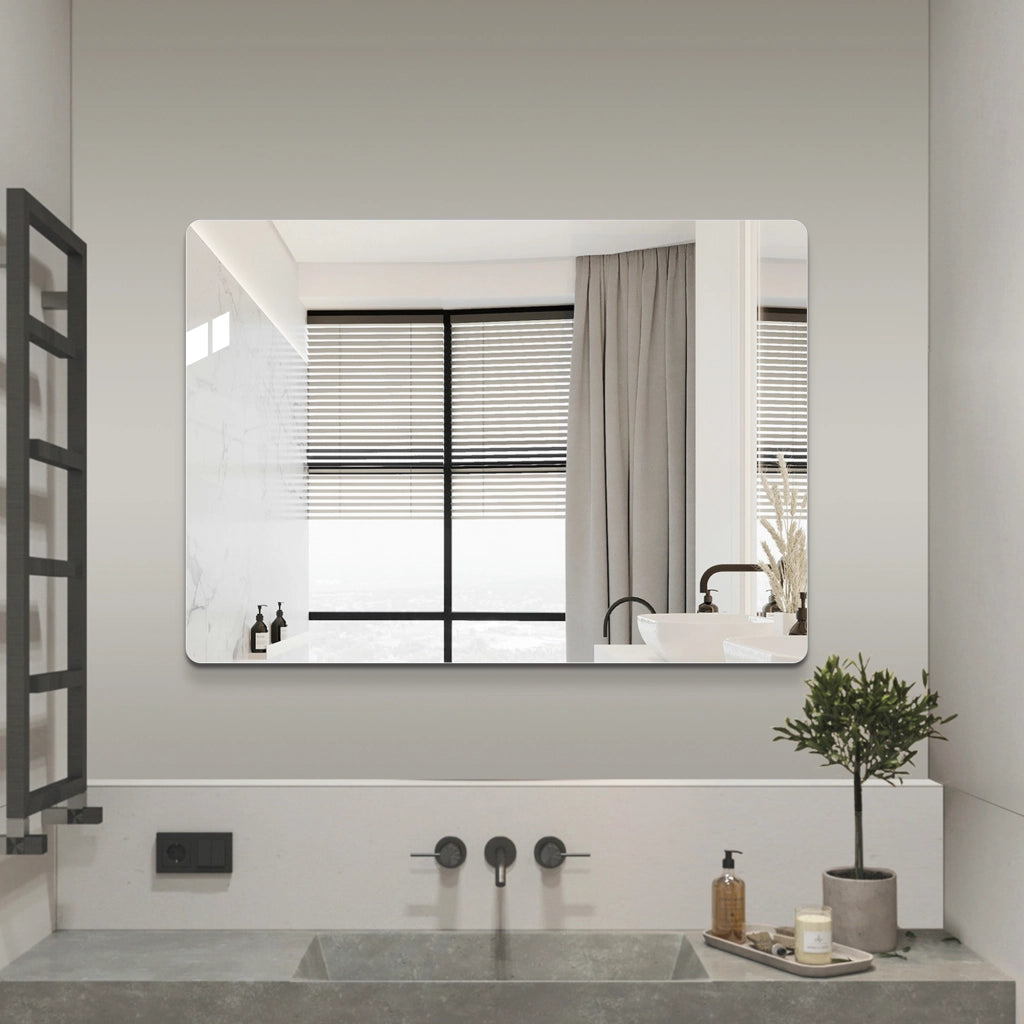 Specchio semplice senza cornice con angoli arrotondati R50, orientabile orizzontale o verticale in vetro argentato, argento 50 × 70 cm