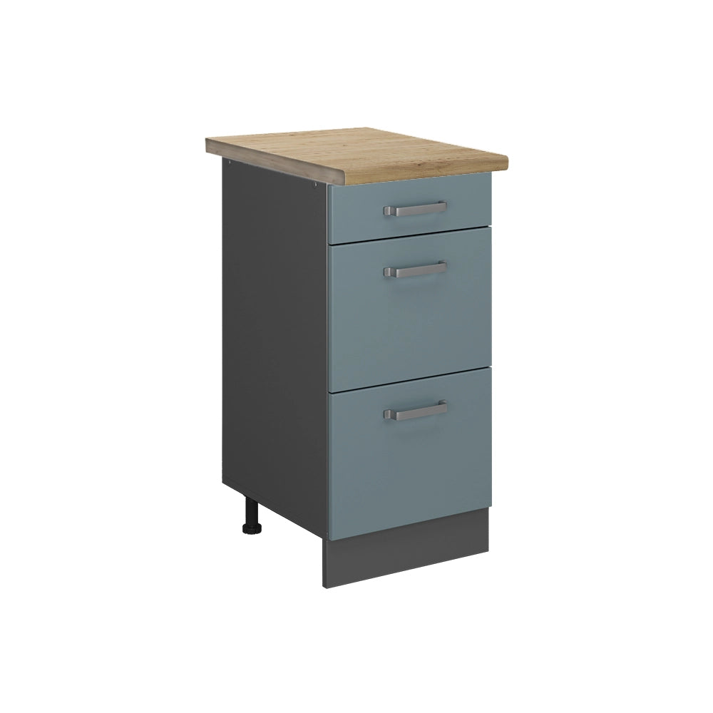 Vicco Mobiletto base per cucina Grigio-blu 40 cm con cassetti, PL Rovere
