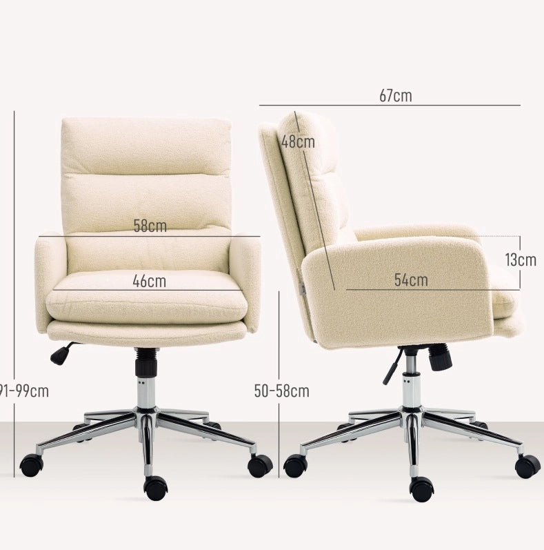 Sedia da ufficio ergonomica in poliestere, bianco crema