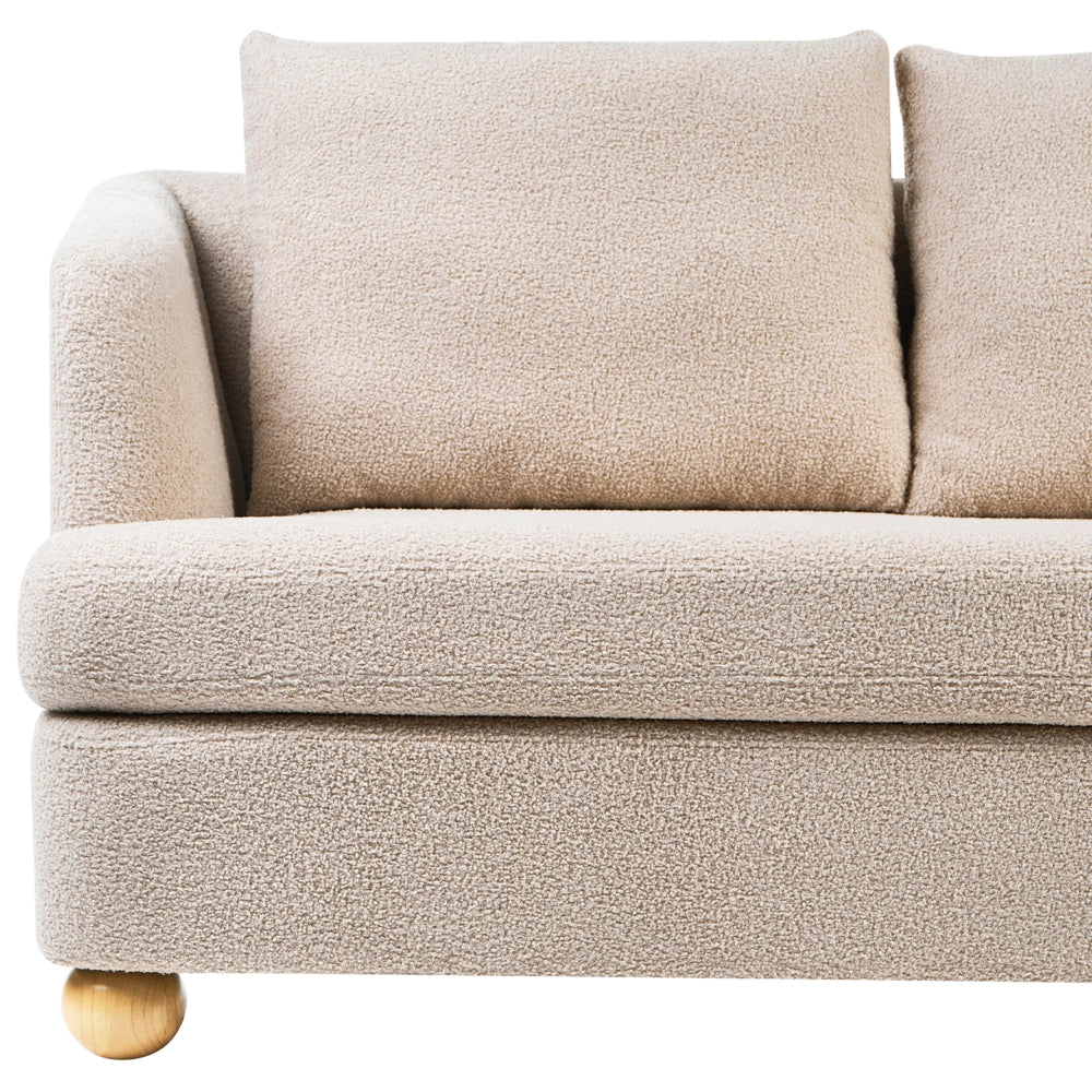 Divano a 2 posti con rivestimento in tessuto braccioli e gambe rotonde in legno per soggiorno beige chiaro