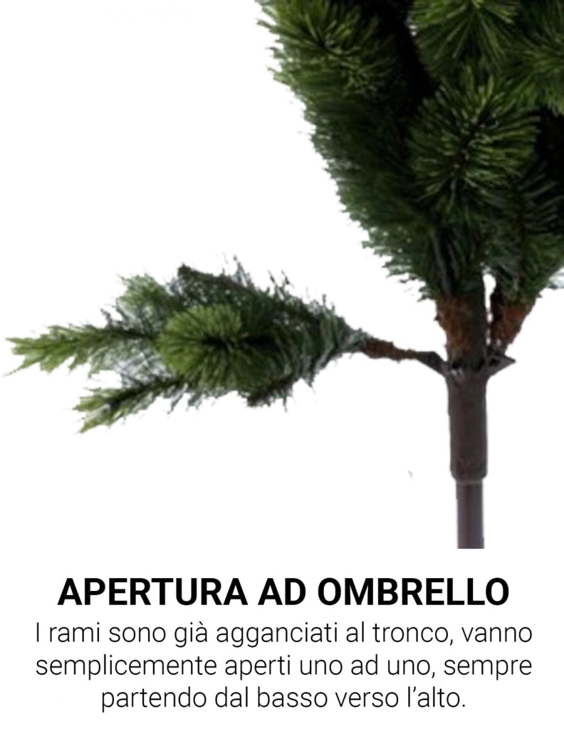 Albero di natale innevato cortina new top slim h.180 apertura ad ombrello in pvc+needle