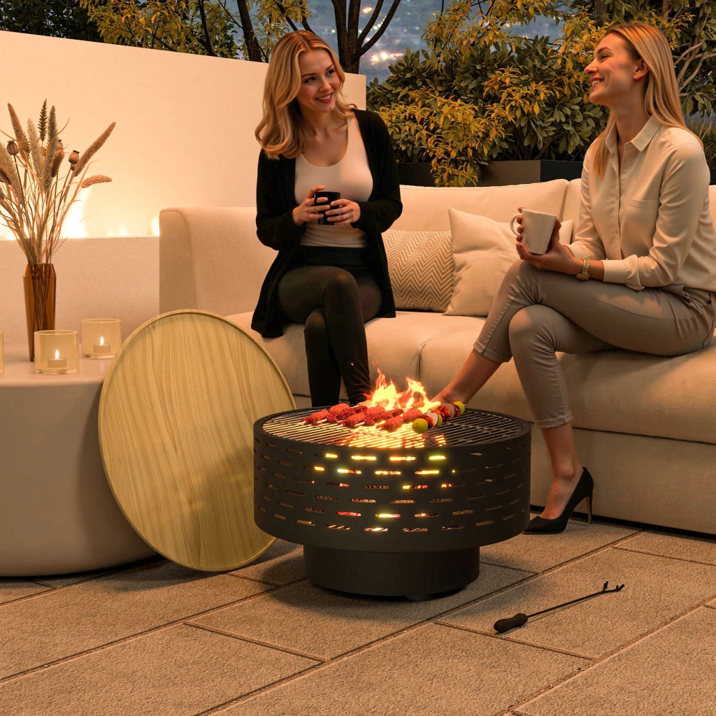 Braciere 3 in 1 ¨C Xylo ¨C acciaio con griglia, parafuoco e attizzatoio ?60x39cm grigio