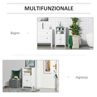 kleankin Mobile Bagno con Mensole Regolabili e Armadietto 2 Ante, Mobiletto Bagno Multiuso in Legno, Bianco, 50x30x93cm